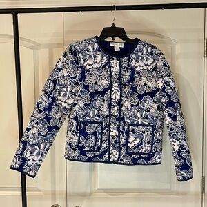 Rachel Zoe Navy and White Quilted Floral Blazer